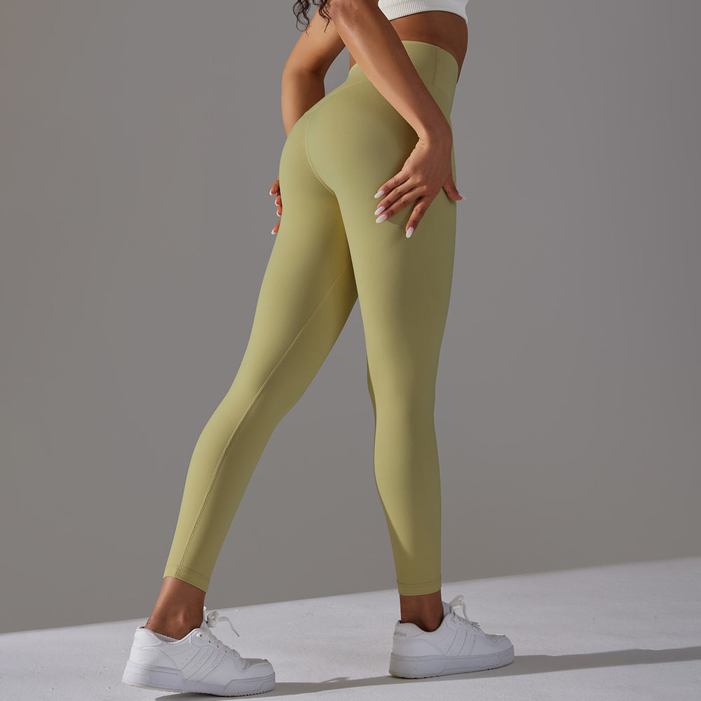 No awkward line double-sided brushed nude breathable yoga nine-point pants high waist hip lift peach tight sports fitness pants