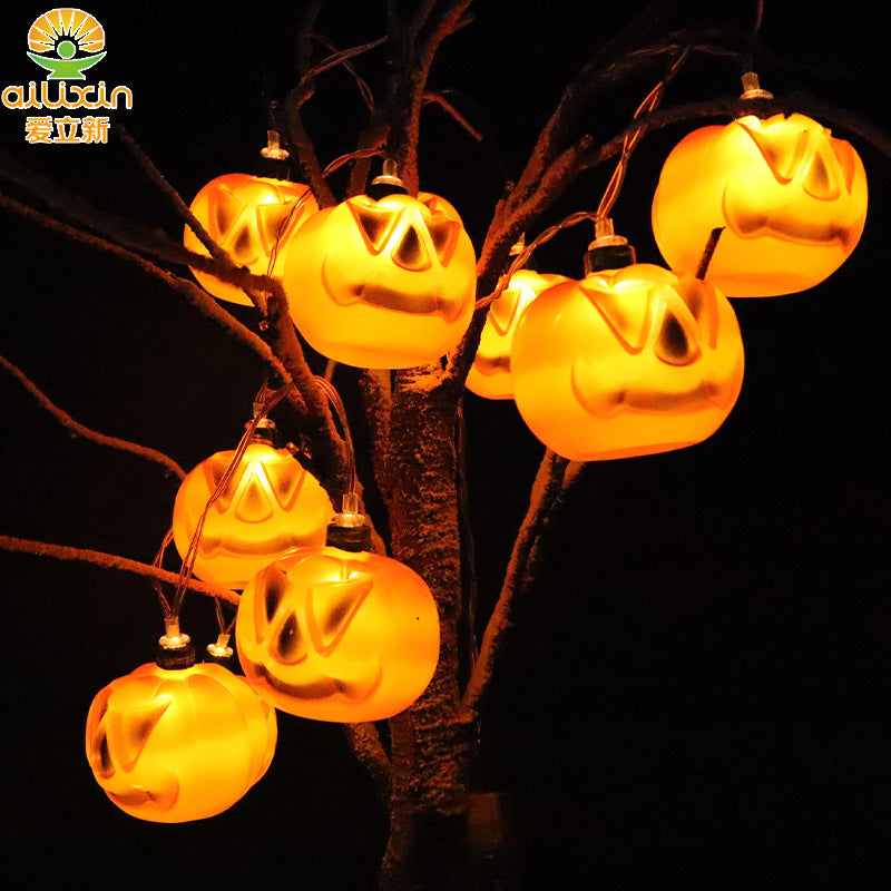 Cross-border LED Halloween blow-molded pumpkin head decorative light string party arrangement horror ghost festival battery box LED lanterns