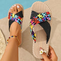 plus size multi-color cross straw sandals women's linen non-slipflats slippers cross-border in stock wholesale