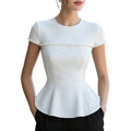 european and american style women's summer new arrival: round neck beaded short sleeve top