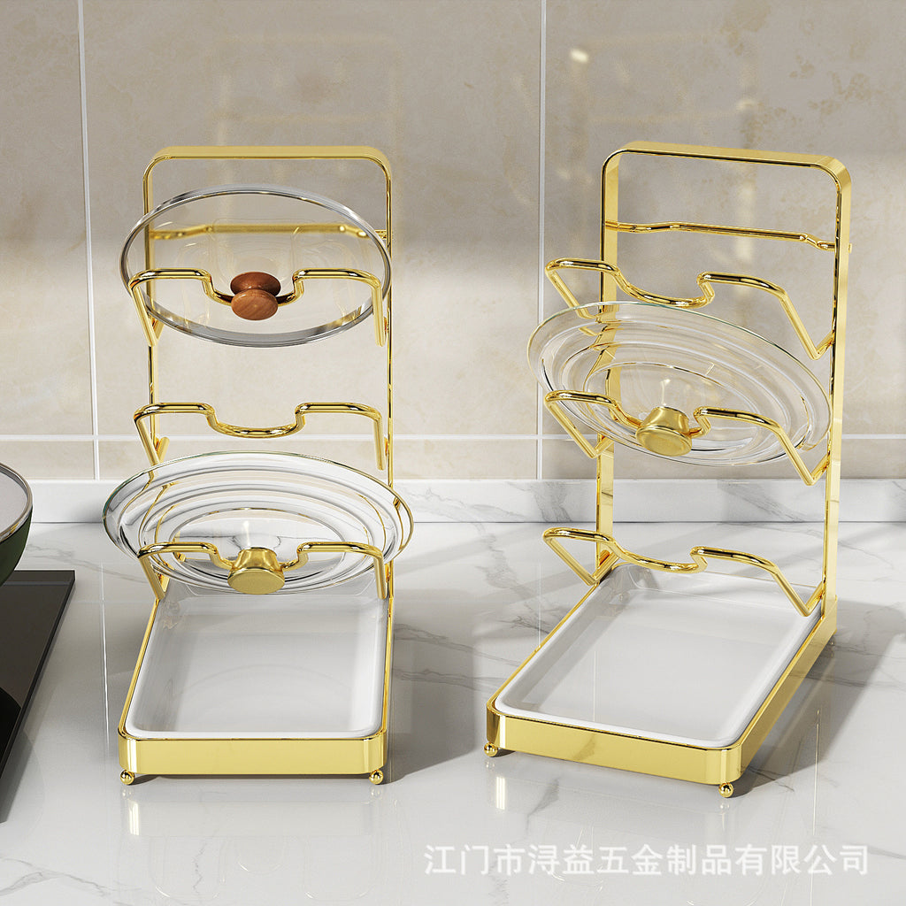 Pot lid rack No punching Wall-mounted kitchen rack Countertop layered shelf Multifunctional pot lid universal storage rack