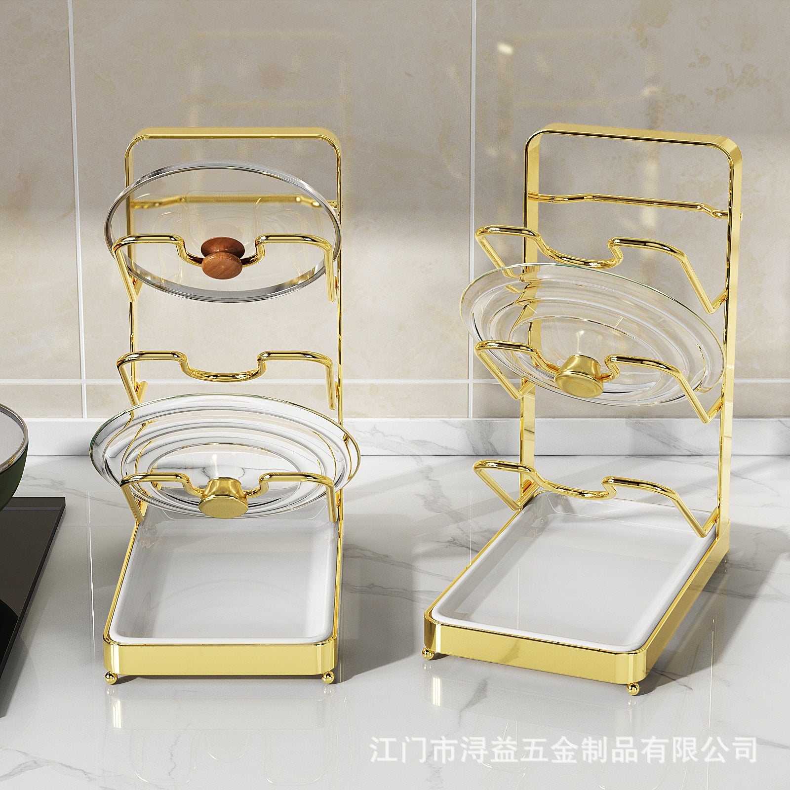 Pot lid rack No punching Wall-mounted kitchen rack Countertop layered shelf Multifunctional pot lid universal storage rack