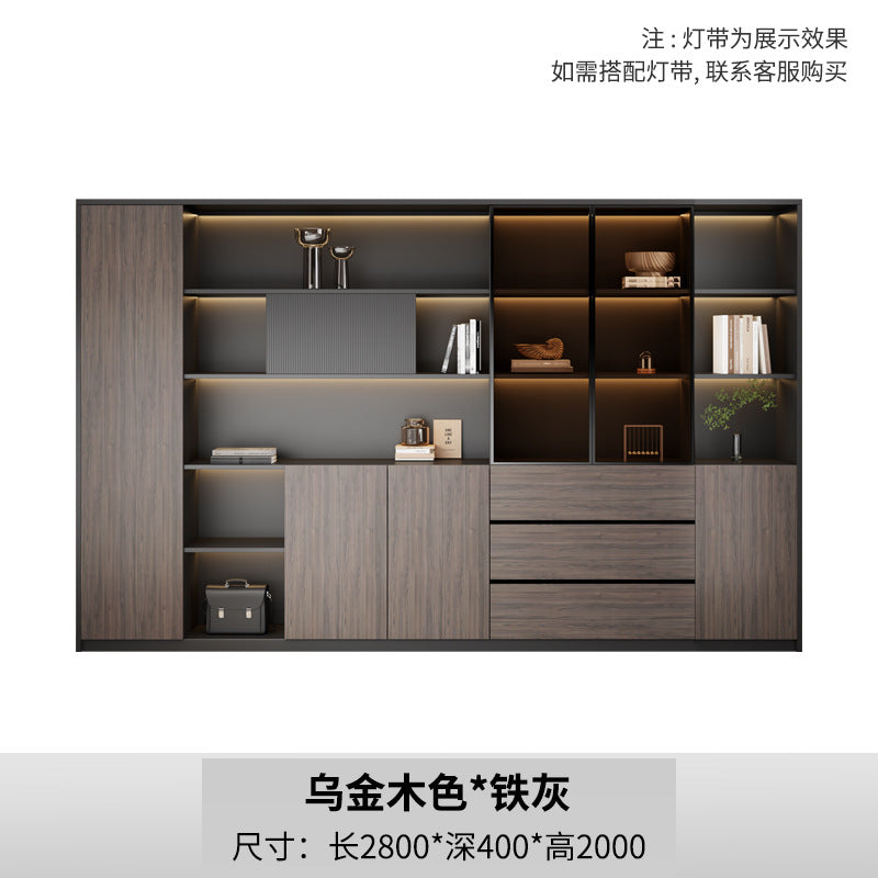 New chinoiserie office file cabinet wooden bookcase boss table background cabinet wall-mounted floor-standing five or six-door cabinetaccessible luxury