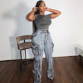European and american style women's multi-pocket jeans -  cross-border autumn/winter fashion washed high-waisted straight-leg casual pants