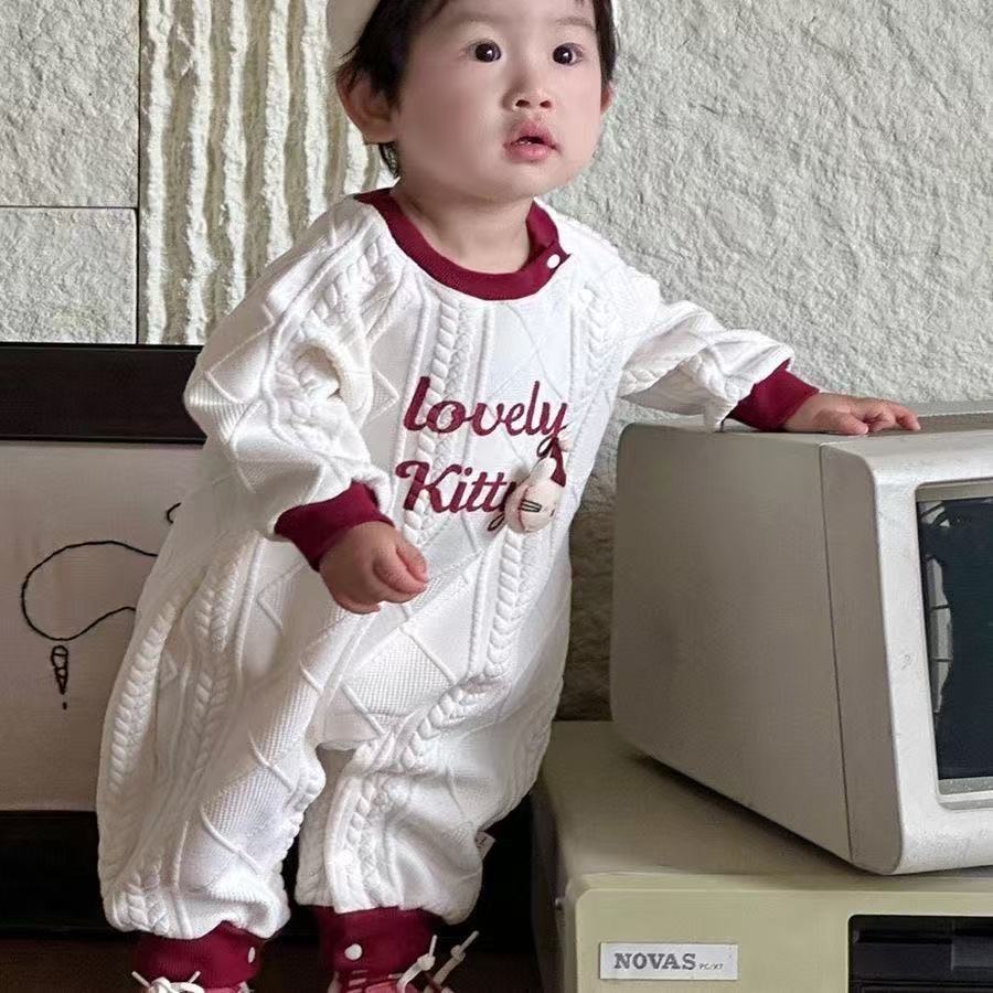 Cartoon spring/autumn new baby cute romper, letter print long-sleeve crawling suit for baby boys and girls, stylish infant outfit