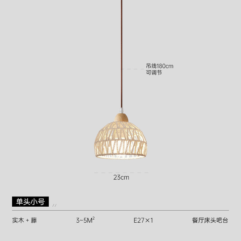 Japanese-style log cream wind restaurant chandelier dining table bar light retro homestay store bedroom balcony rattan art lighting