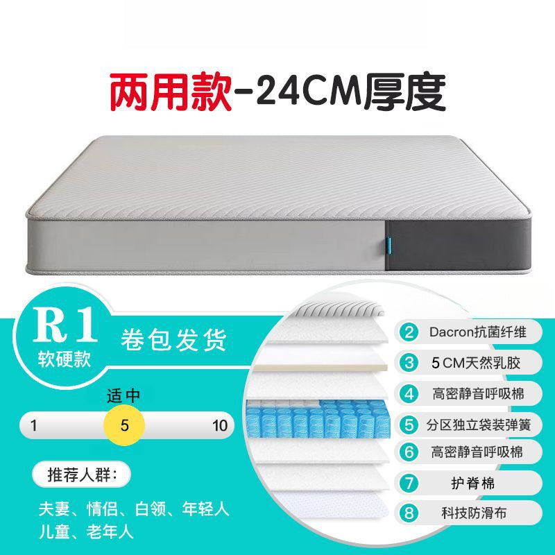 Rolled natural latex mattress with independent coils - compressed roll-packed, extra thick, and ultra-soft mattress
