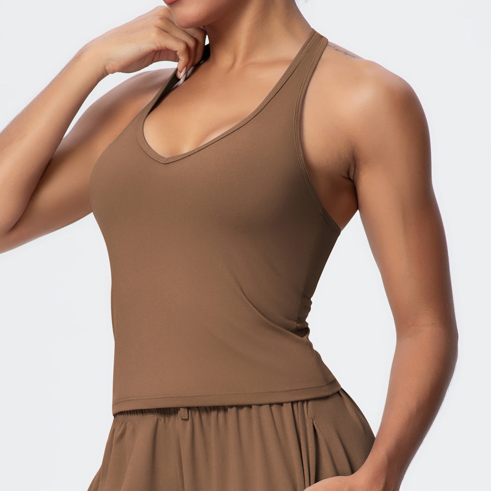 New arrival cross-border pure color brushed quick-drying tight back v neck sports intimates running fitness yoga clothes suspenders for women