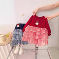Girls' spring/autumn korean style dress - chic cherry plaid long sleeve dress for little girls, baby princess dress