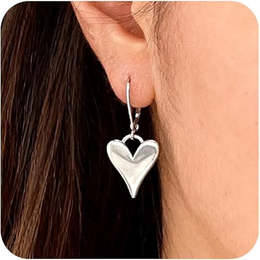 Brass real gold plated fashion retro trendy three-dimensional heart big heart pendant earrings cross-border hot selling earrings