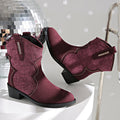 plus size square heel pointed toe denim short boots for women fall and winterfashion suede slip-on knight boots retro style
