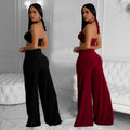 C7236 cross-border   fashion women's solid color sexy bandeau top and pants two-piece set - new arrival