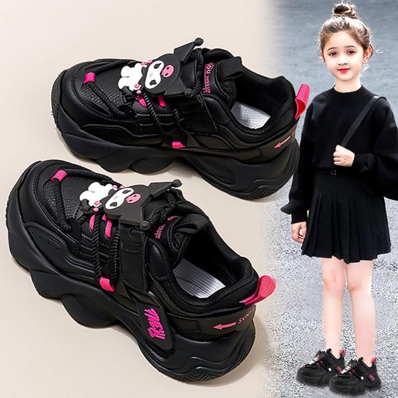 Kuromi girls' shoes  new autumn/winter black kids' sneakers, big kids' dirt-resistant soft sole chunky sneakers