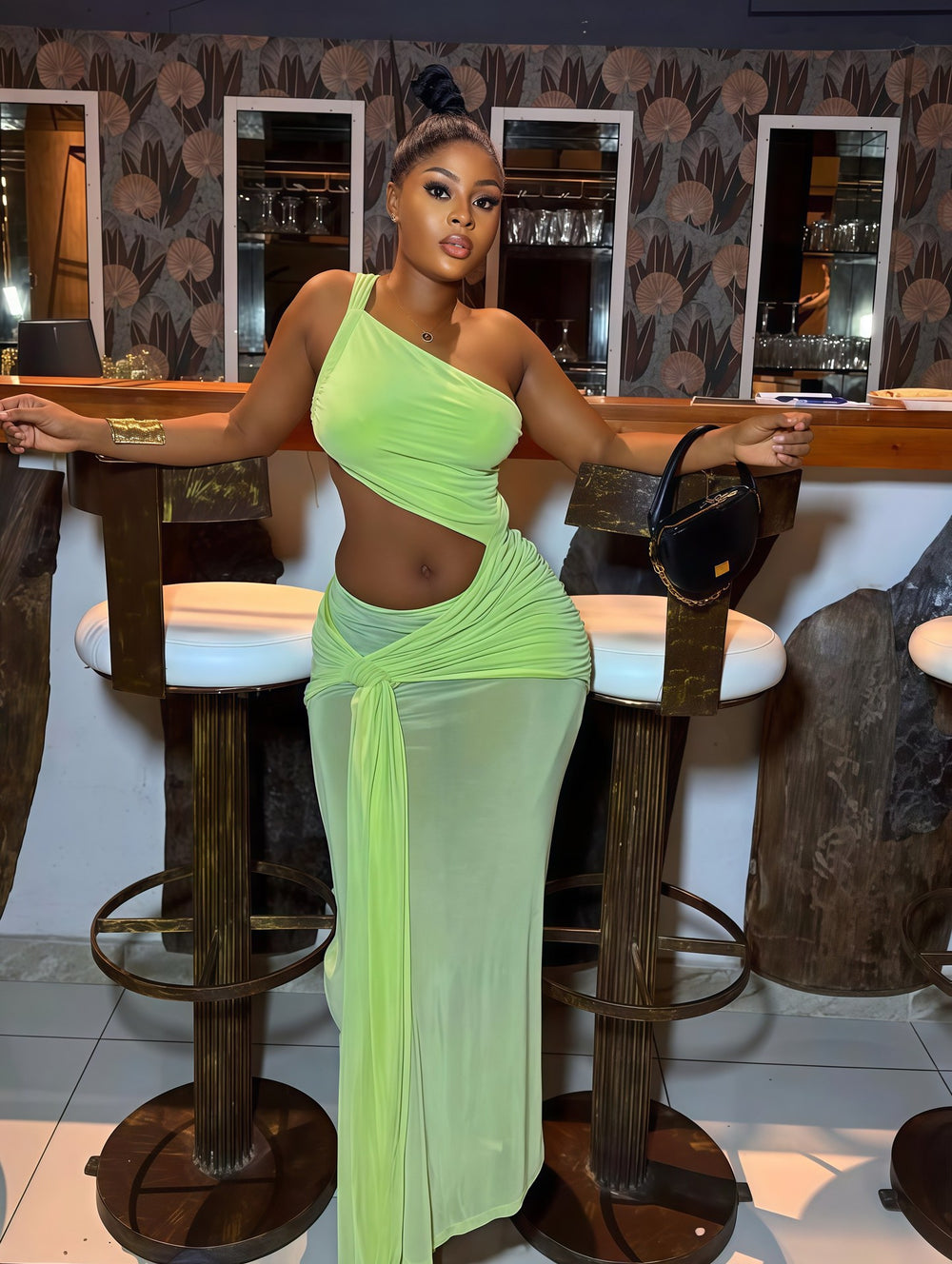 European and american cross-border women's fashion:  autumn new arrival - solid color sleeveless one-shoulder asymmetrical neck sexy backless ruched dress