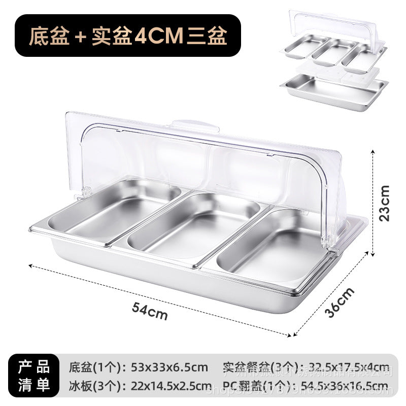 Stainless steel braised meat drain tray - commercial-grade display plate with lid for hotels, cafeterias, restaurants, and sushi restaurants - keeps food fresh and cold