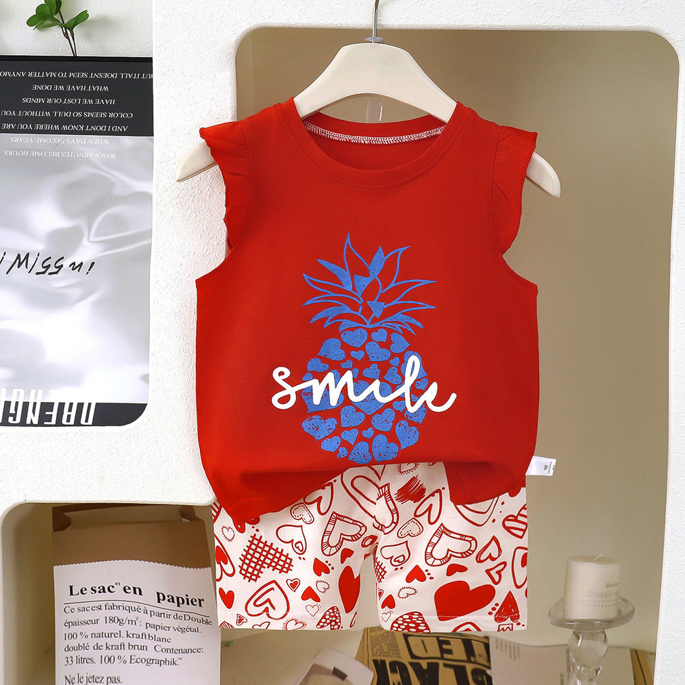 Kids' tank top set - summer new arrival: pure cotton girls' shorts outfit, korean style sleeveless set for baby boys and girls