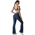 New arrival cross-border pure color beautiful back hip lifting longsilm wide leg jumpsuit sports running fitness jumpsuit yoga wear