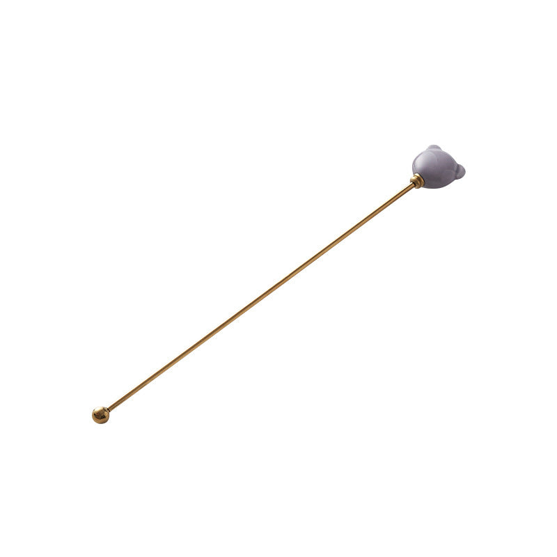 Candy-colored ceramic bear head stirring stick - anti-scald, high-style coffee stirrer & 304 stainless steel wine stirrer