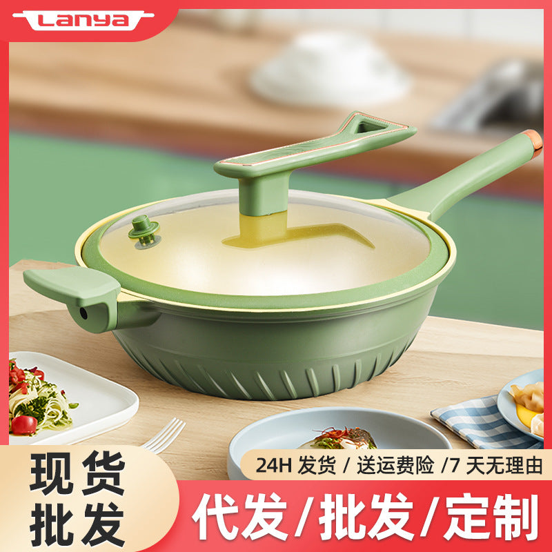 Household wok medical stone non-stick pan kitchen oil-free cooking pot gift pot three-piece pot set wholesale