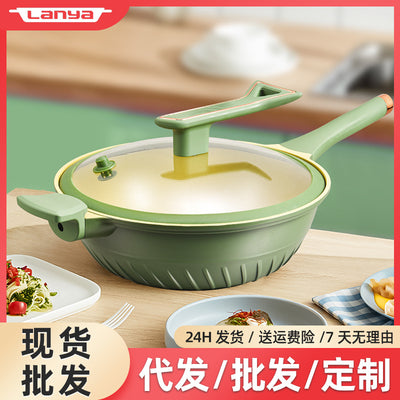 Household wok medical stone non-stick pan kitchen oil-free cooking pot gift pot three-piece pot set wholesale