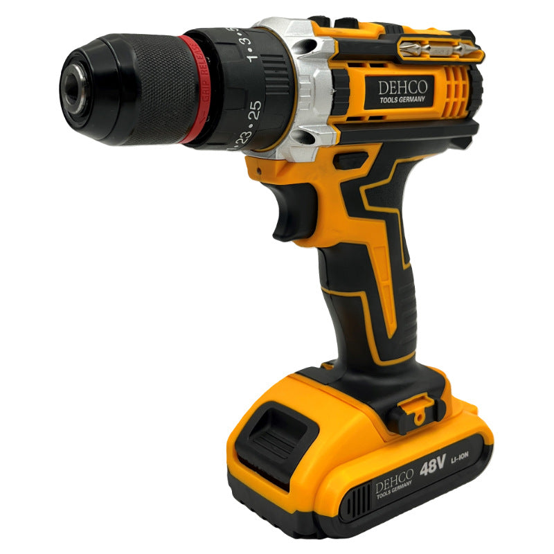 Dewei high-power double bead three-function metal chuck lithium battery impact drill hand electric drill kit work box