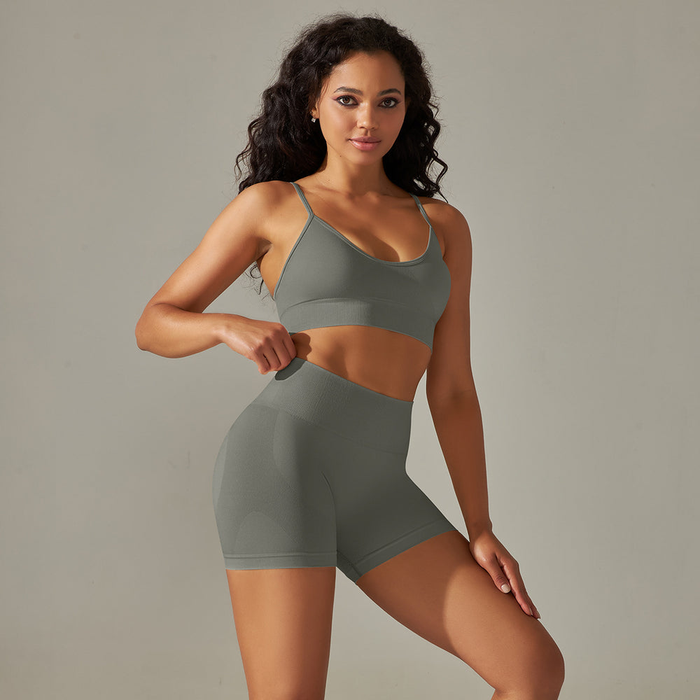 Sexy backless cami bra set - seamless high-waisted butt-lifting tight shorts - quick-dry activewear yoga outfit