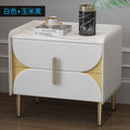 Nordic light luxury sintered stone nightstand, minimalist modern leather bedroom bedside table, solid wood upholstered, ultra-minimalist light luxury style