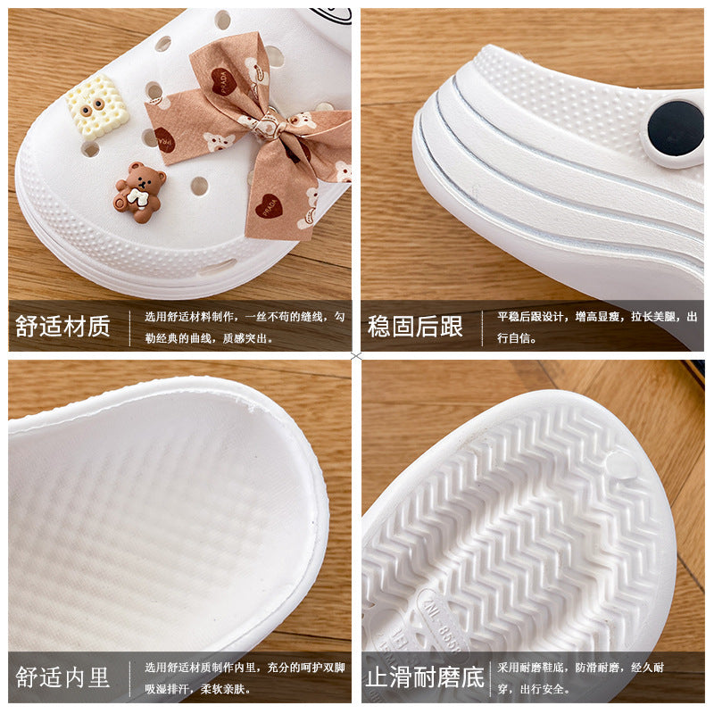 Best sellingthick sole crocs women's summer outwear k-style girl heart bows nurse baotou sandals and slippers wholesale