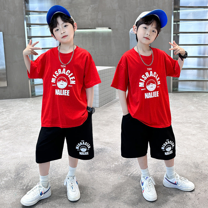 summer boys' short-sleeve t-shirt and shorts set - new stylish kids' tee for students, trendy tops for older boys