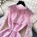 Korean style lace design elegant dress - women's summer long sleeve slim fit a-line dress - chic, professional, and high-end