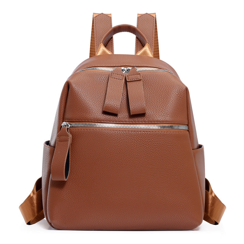 Cross-border backpack backpack women's 2024 new large-capacity travel backpack premium sense PU soft leather commuter leisure bag