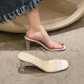 Transparent and beautiful high-heeled slippers for women summeroutwear crystal thick-heeled sandals french half-slippers elegant socialite sandals