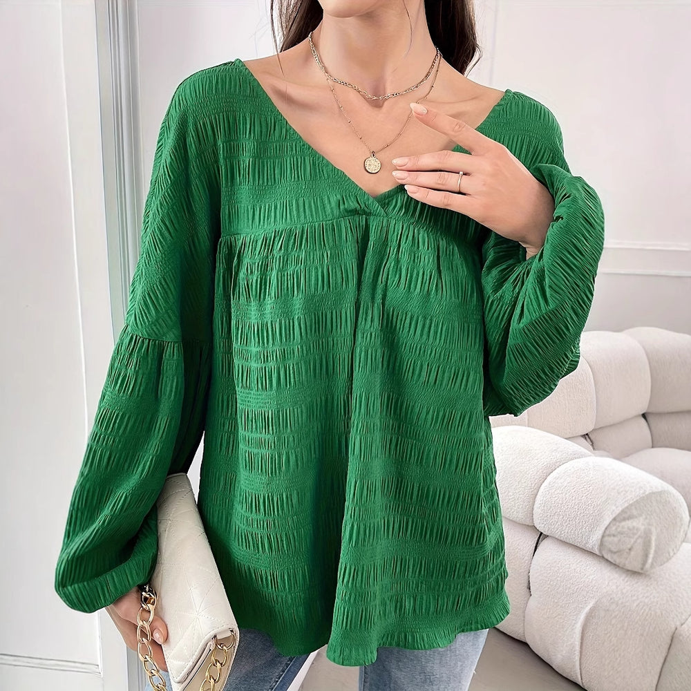 73-73003#  cross-border women's fashion ins style elegant solid color long sleeve plus size blouse