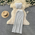 Lazy style slit skirt two-piece set women's summertie back waist tube top silmstraight-leg skirt work clothingsuit