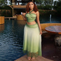 European and american style cross-border fashion gradient color women's elegant and fresh long dress set, halter neck sleeveless backless summer two-piece outfit