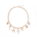 Amazon's hottest retro cross heart clavicle chain niche accessible luxury diamond-encrusted imitation pearl bow necklace for women