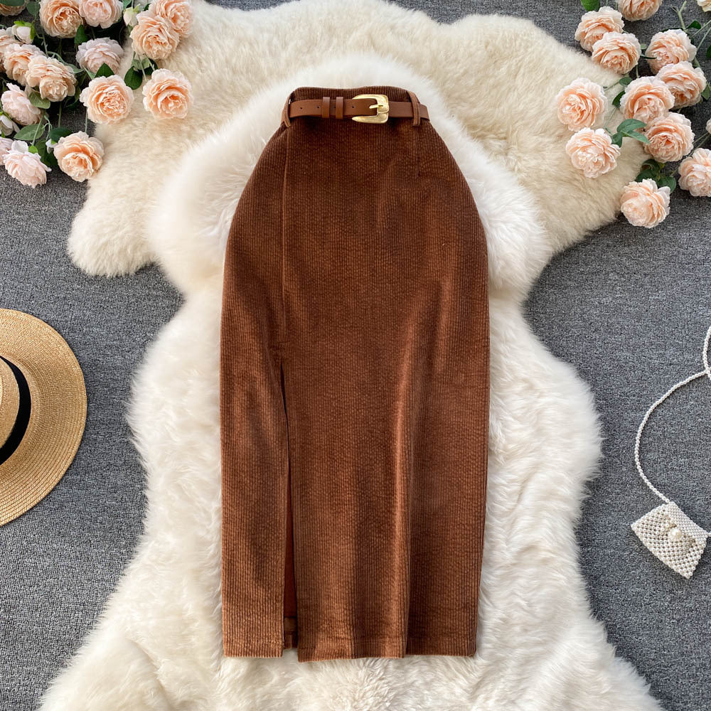 Hong kong style retro slit skirt winter with sweater medium longk-styleeleganthigh waistslimming look hip-covering a-line skirt