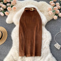 Hong kong style retro slit skirt winter with sweater medium longk-styleeleganthigh waistslimming look hip-covering a-line skirt