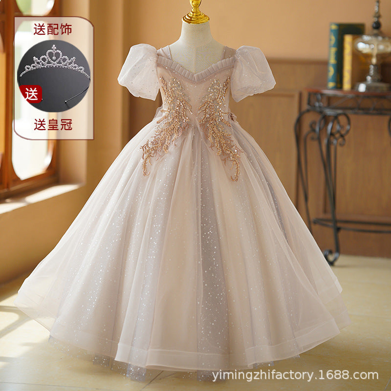 Amazon hot selling girls' runway piano performance dress kids dress princess gown high-end elegant flower girl dress