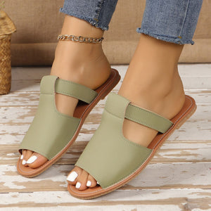 European and american plus size open-toe flat sandals - women's summer new solid color peep-toe beach slippers -