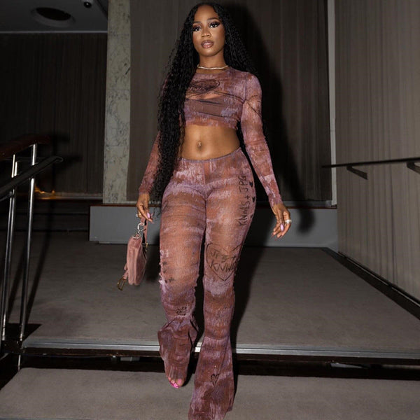 European and American style  casual micro-transparent women's clothing fashionable and sexy slim pants set short top trousers trendy two-piece set
