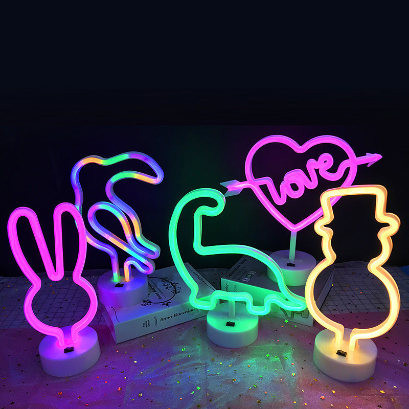 LED neon decorative light, bedroom love dinosaur snowman shape night light USB battery box led shape night light