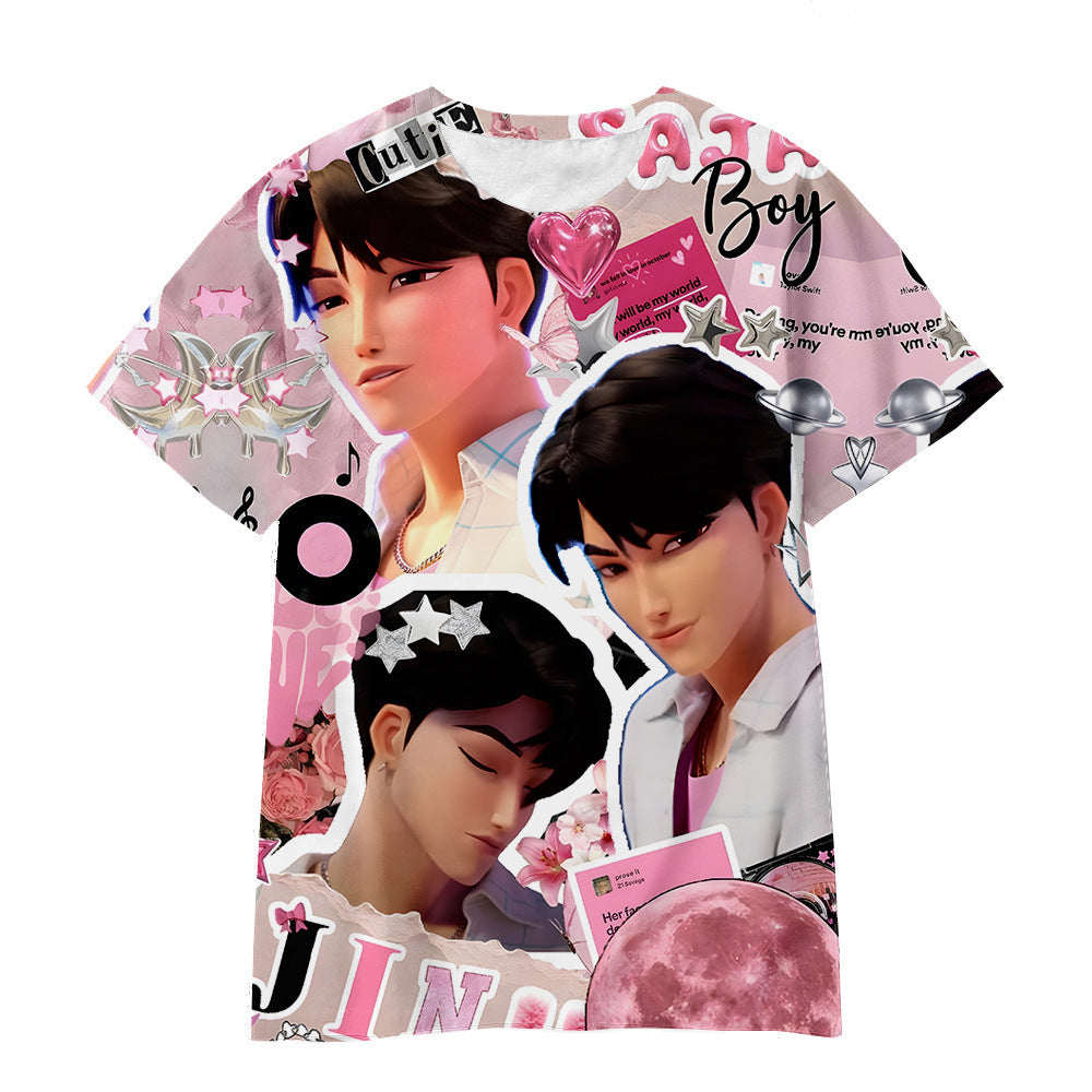 Witcher boy group 3d digital printing cross-border overseas casual loosefashion t-shirt k-pop girls t-shirt
