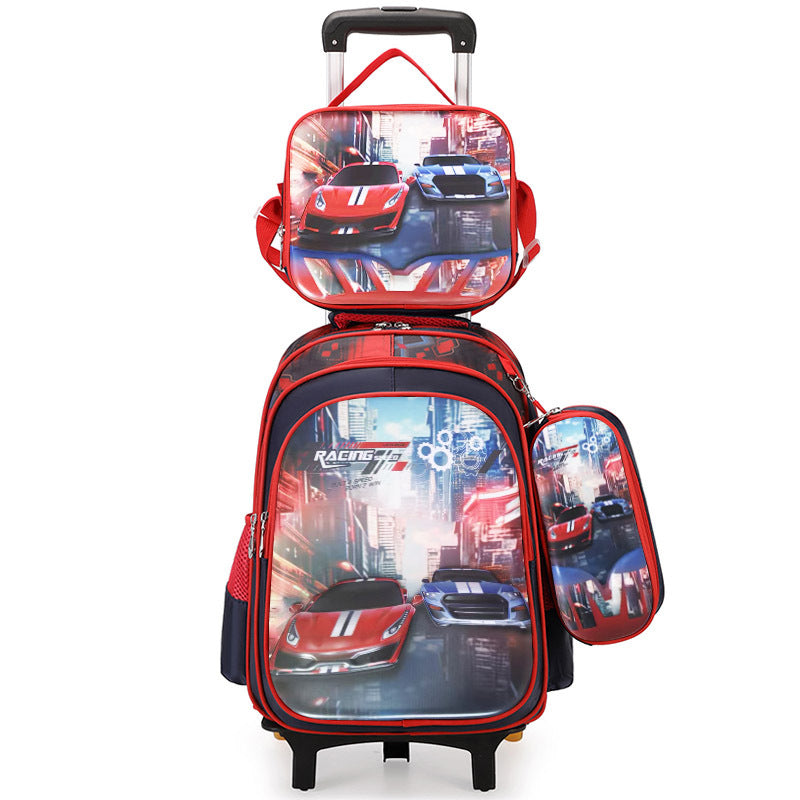 New arrival primary school students can be equipped with pull rod school bag lunch bag pencil bag three-piece set kids cute cartoon backpack