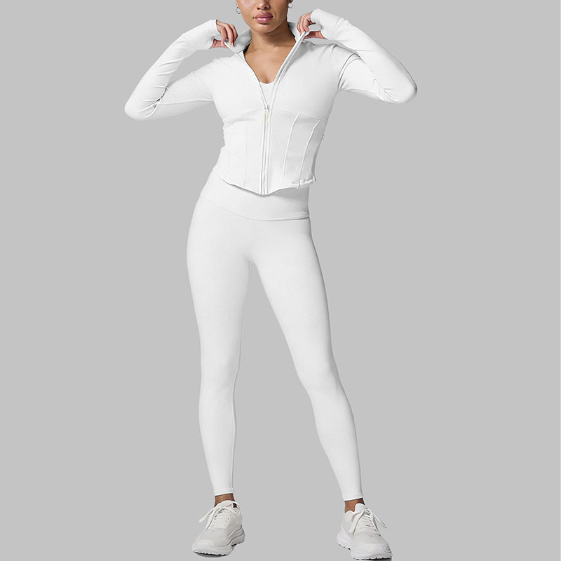 new arrival quick-drying yoga clothes long sleeves sports yoga pants silmtops zipper breathable outwearsuit