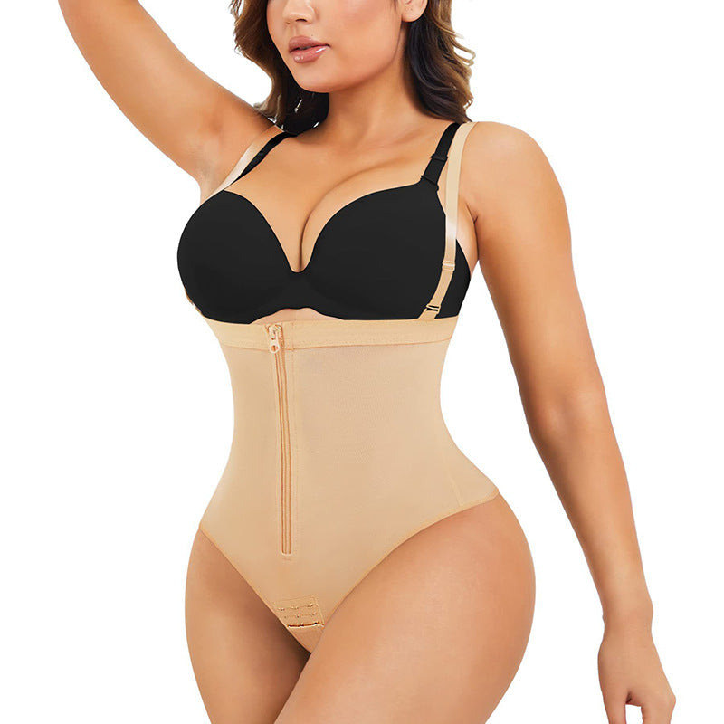 Strong tummy control sling zipper seamless seamless hip lifting body shaping jumpsuit waist protector women's body shaping corset chest corset