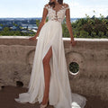 new cross-border export fashion european and american wedding dresses   sexy lace slit evening gowns long dresses