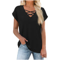 fashionexport cross-border  women's loose butterfly sleeve v-neck cross t-shirt tops short-sleeved shirt