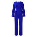 D458 independent station foreign trade suit fall and winter new arrivalfashionolrufflesv necktops pantsfashiontwo-piece set