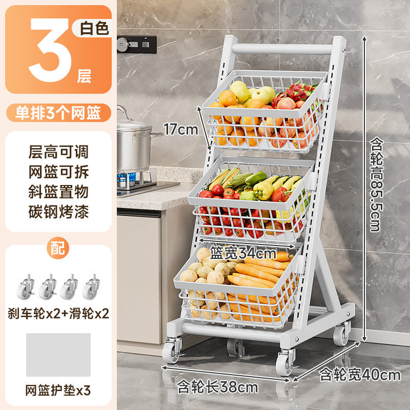 Kitchen storage rack Floor-to-ceiling multi-layer vegetable and fruit multi-functional vegetable basket Living room snack storage rack with wheels